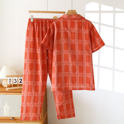 Unisex Plaid Cotton Yarn-Dyed Loungewear Set - image 3
