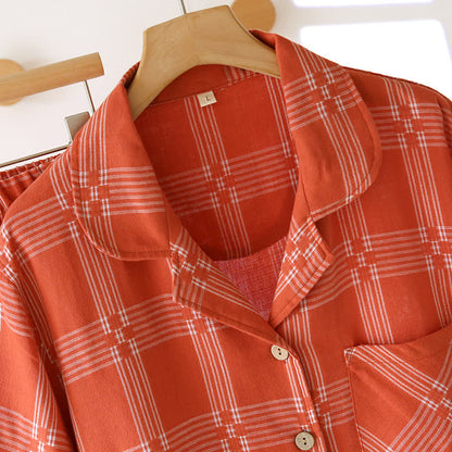 Unisex Plaid Cotton Yarn-Dyed Loungewear Set - image 5