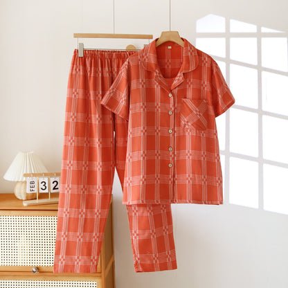 Unisex Plaid Cotton Yarn-Dyed Loungewear Set - Red - XXL - image 2