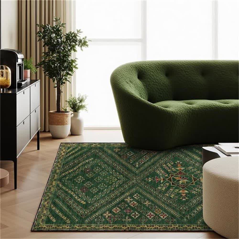 Moroccan Geometric Dark Green Area Rug - image 2