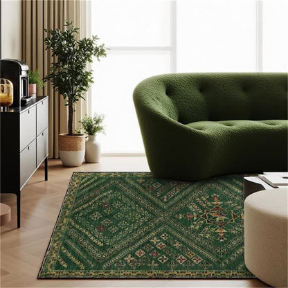 Moroccan Geometric Dark Green Area Rug - image 2