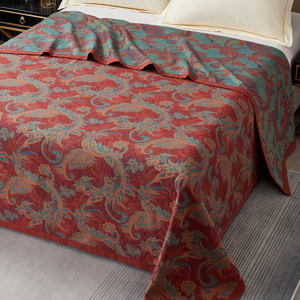 Vintage Paisley Pattern Cotton Yarn-dyed Quilt - Quilt - King - image 1