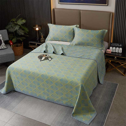 Geometric Diamond Grid Cotton Yarn-dyed Quilt - Green - 2PCS Pillowcases - 19" x 29" - image 0