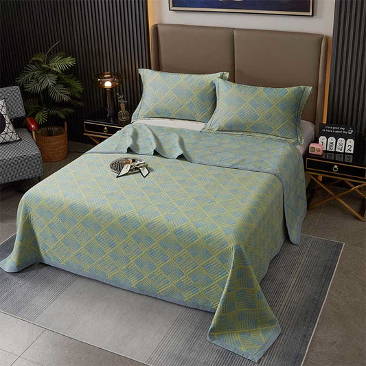 Geometric Diamond Grid Cotton Yarn-dyed Quilt - Green - 2PCS Pillowcases - 19" x 29" - image 0