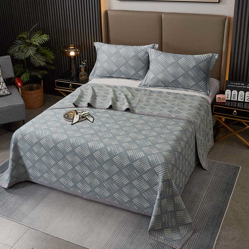 Geometric Diamond Grid Cotton Yarn-dyed Quilt - Grey - 2PCS Pillowcases - 19" x 29" - image 3