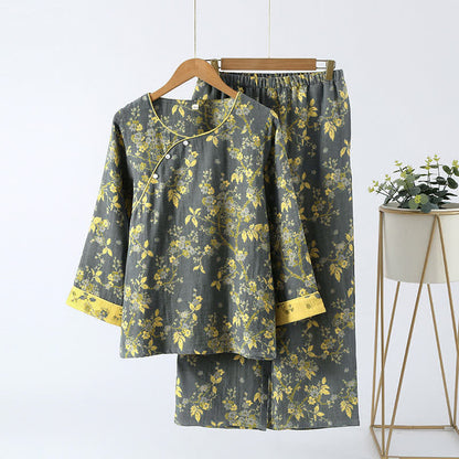 Jacquard Vintage Pure Cotton Loungewear Set - Gray Green - XL - image 2