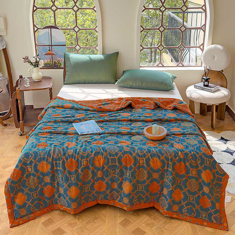 Retro Bamboo Pure Cotton Double-layer Gauze Summer Quilt - Blue - King - image 17