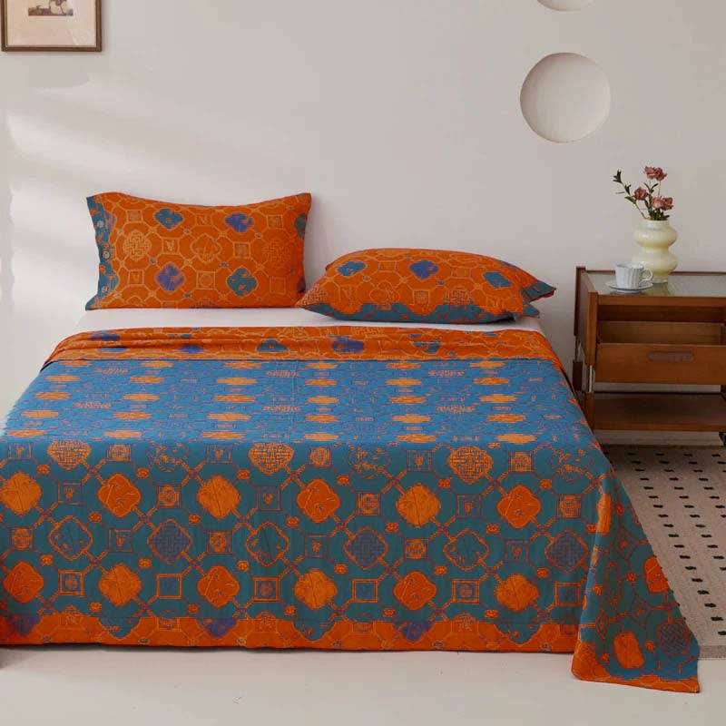 Retro Cotton Gauze Yarn-dyed Jacquard Reversible Coverlet - image 3