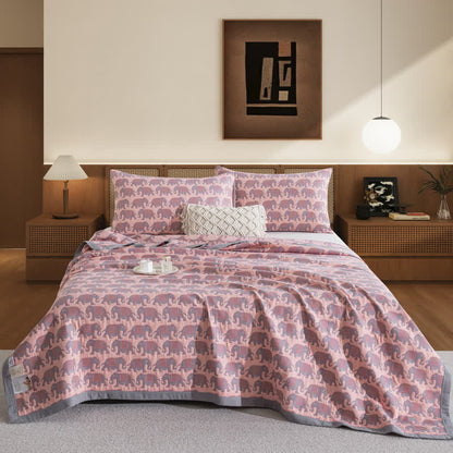 Thai Elephant Print Cotton Muslin Bedspread - Pink - 2PCS Pillowcases - 19" x 29" - image 6
