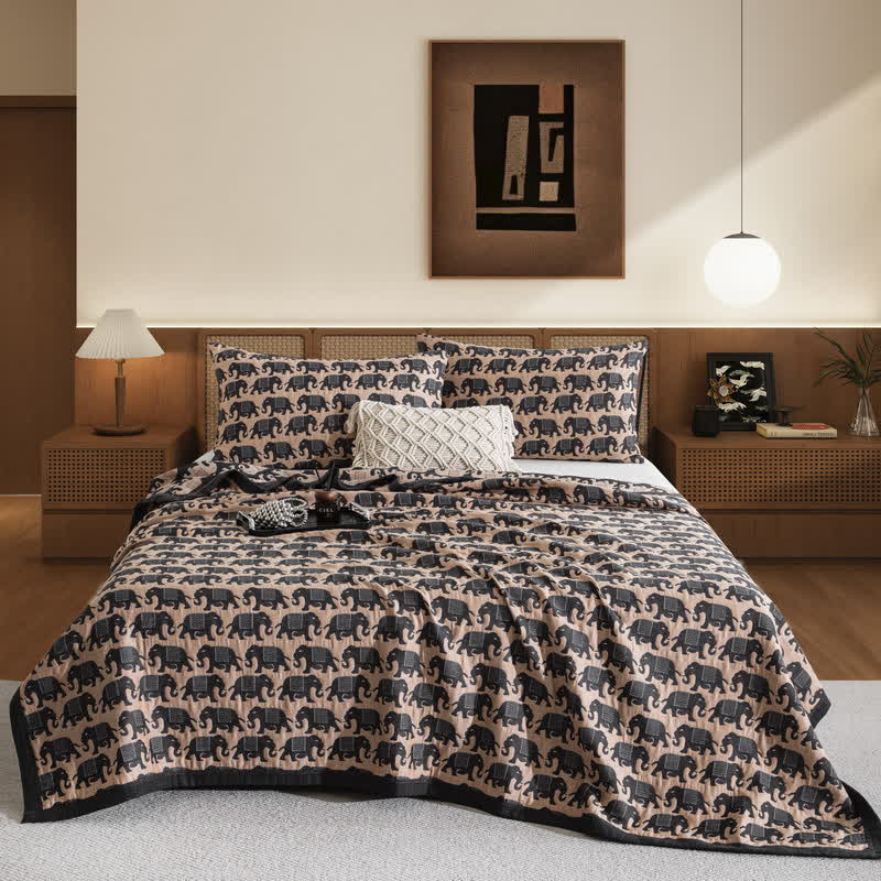 Thai Elephant Print Cotton Muslin Bedspread - Grey - 2PCS Pillowcases - 19" x 29" - image 13