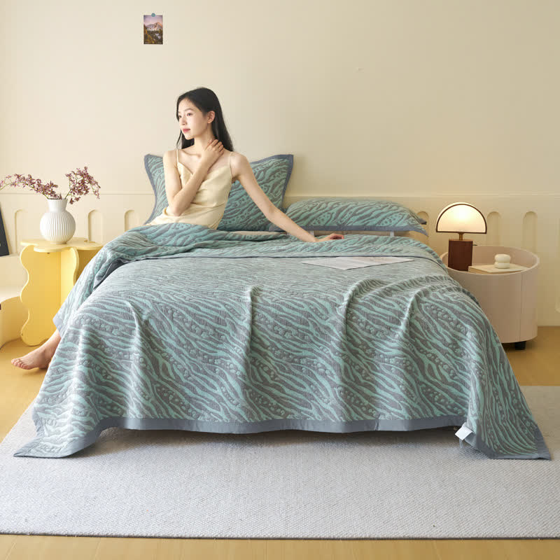 Zebra Print Cotton Muslin Bedspread - Green - 2PCS Pillow Towels - 21" x 31" - image 0