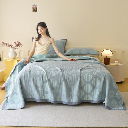 Geometric Circle Print Cotton Muslin Bedspread - 2PCS Pillow Towels - 21" x 31" - image 0