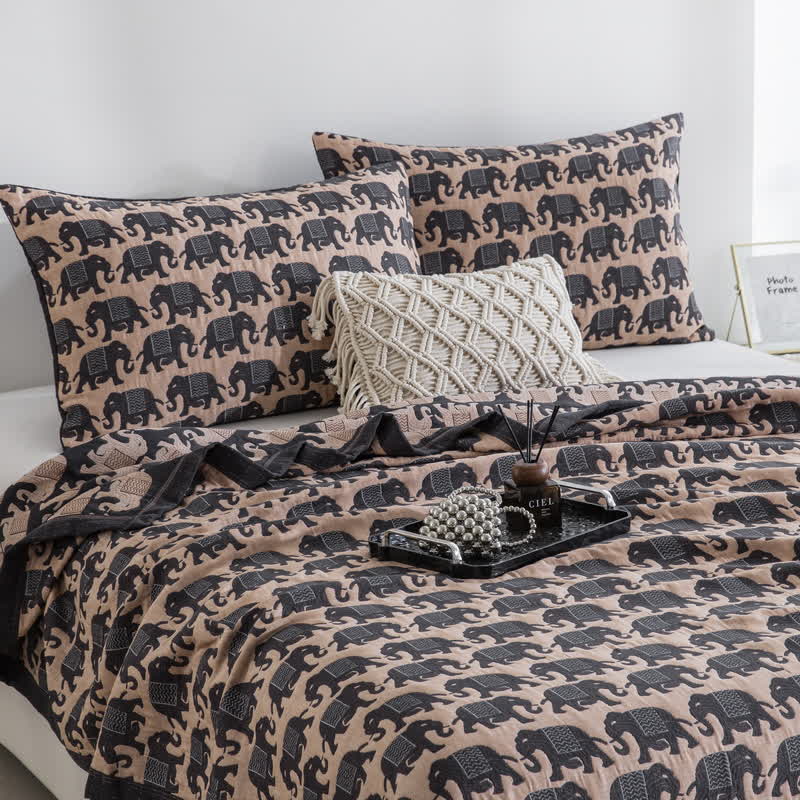 Thai Elephant Print Cotton Muslin Bedspread - image 14