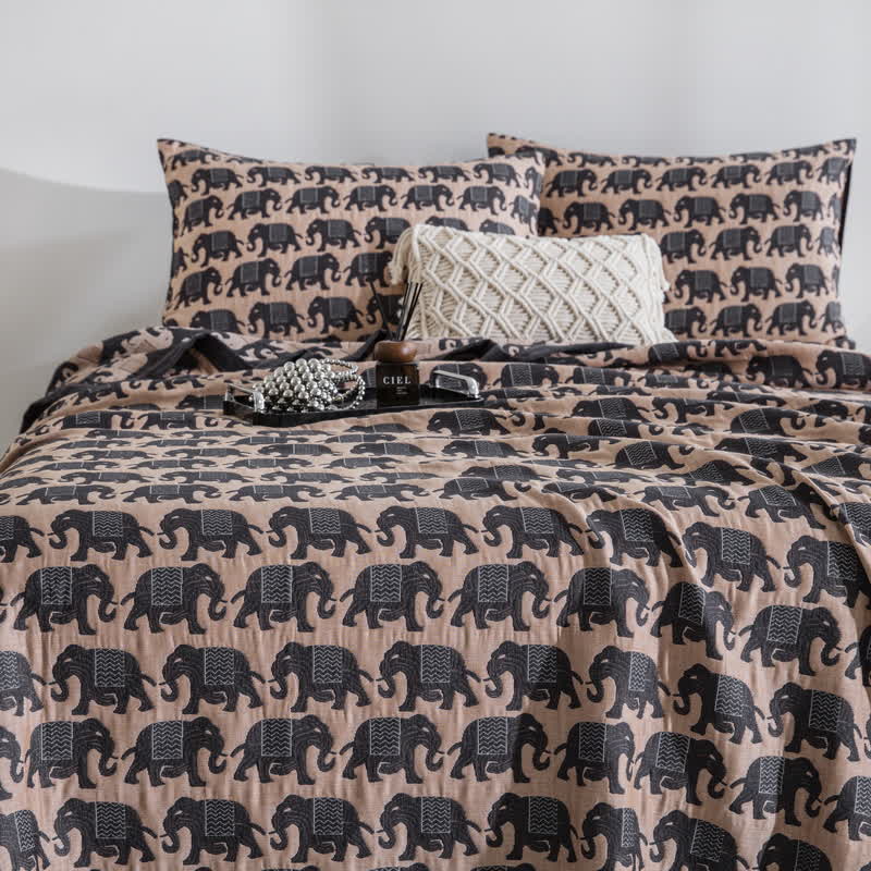 Thai Elephant Print Cotton Muslin Bedspread - image 15