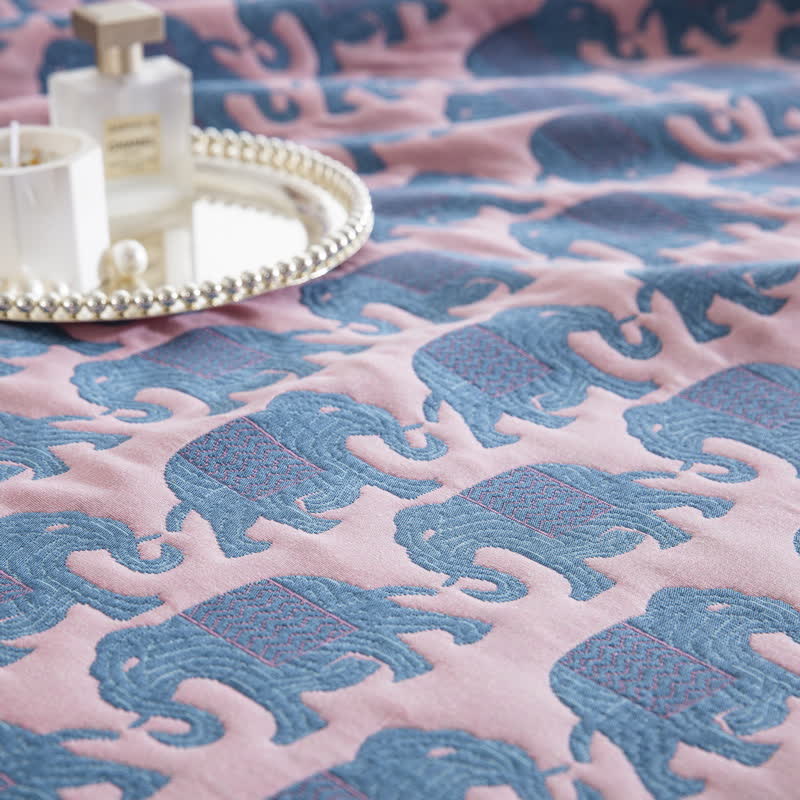 Thai Elephant Print Cotton Muslin Bedspread - image 4