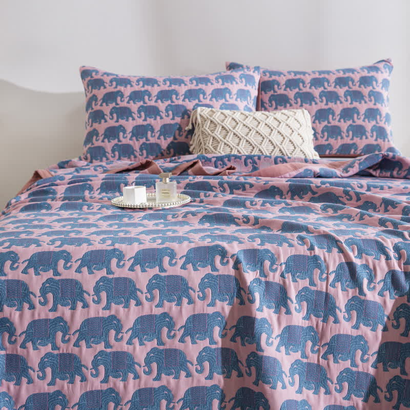 Thai Elephant Print Cotton Muslin Bedspread - image 2