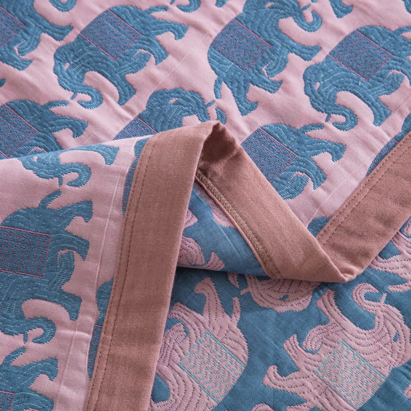 Thai Elephant Print Cotton Muslin Bedspread - image 5