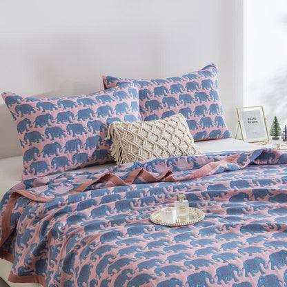 Thai Elephant Print Cotton Muslin Bedspread - image 1