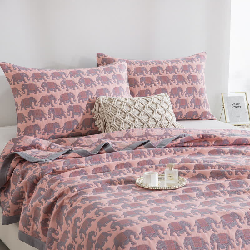 Thai Elephant Print Cotton Muslin Bedspread - image 7