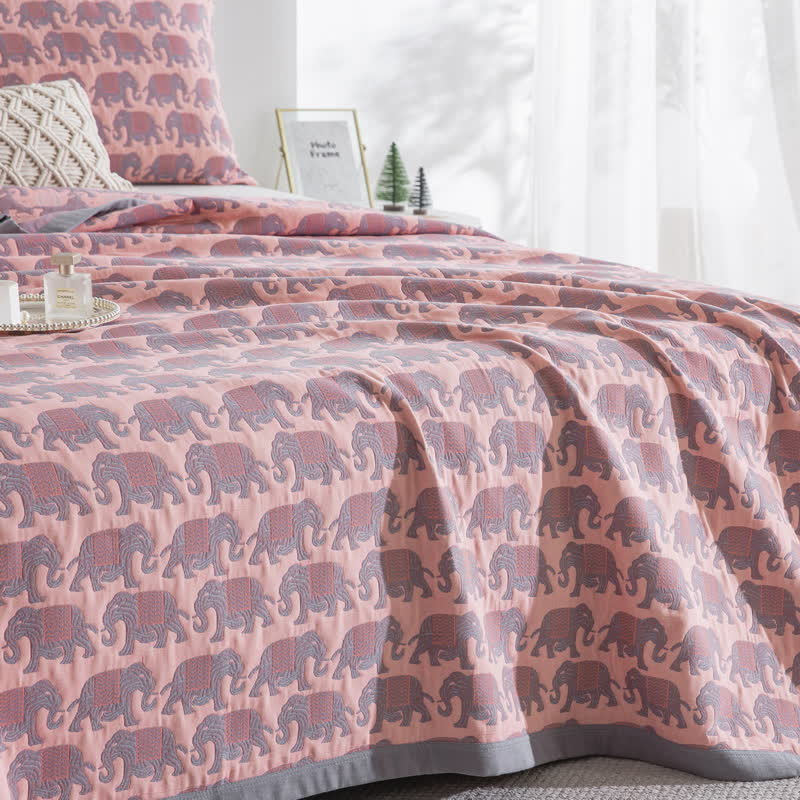 Thai Elephant Print Cotton Muslin Bedspread - image 9