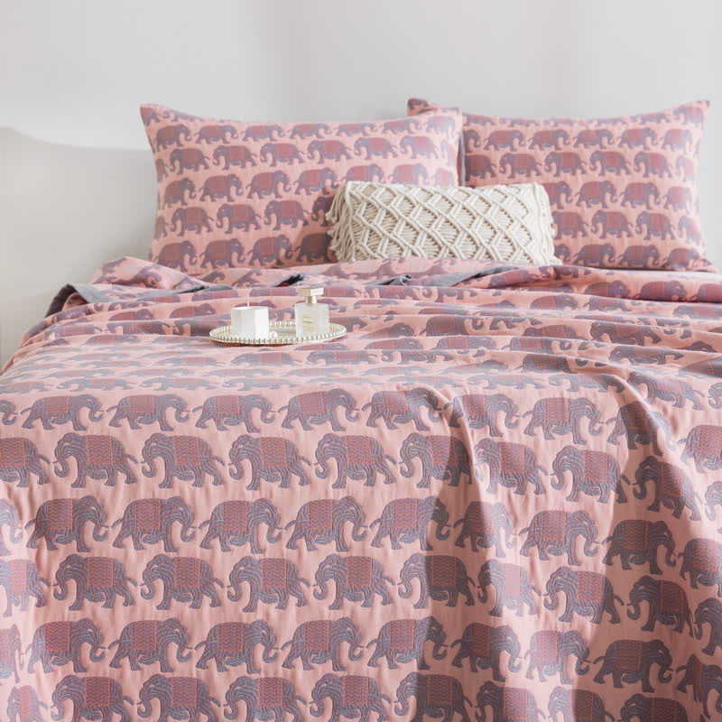Thai Elephant Print Cotton Muslin Bedspread - image 8