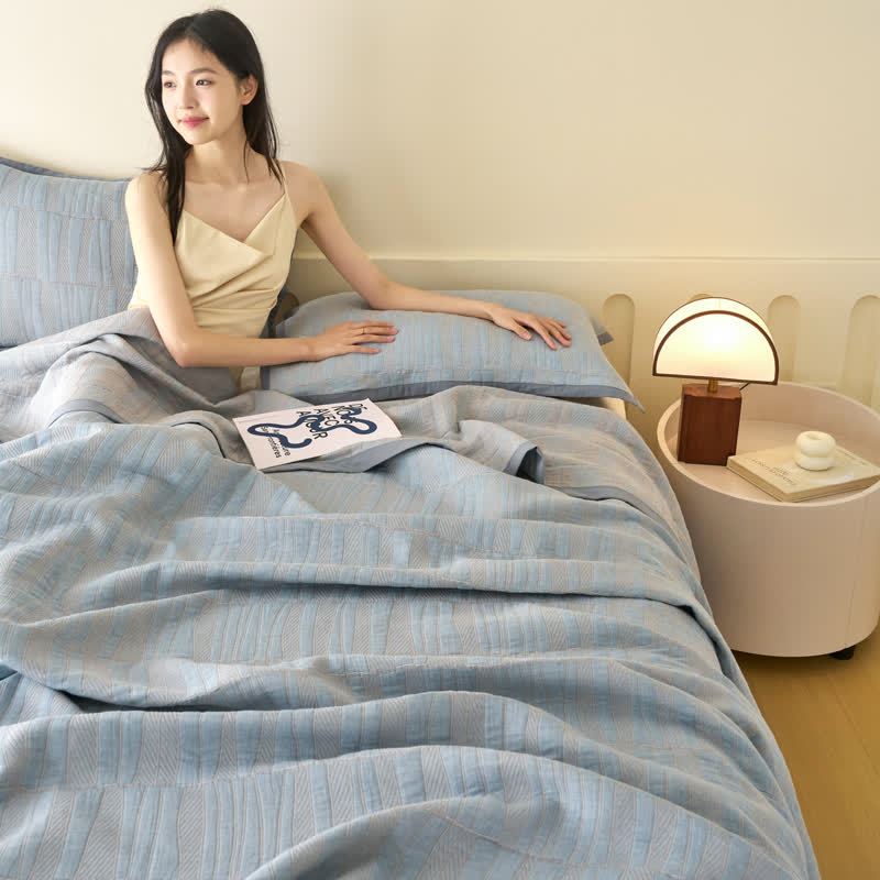 Blue Stripe Plaid Cotton Muslin Bedspread - image 3