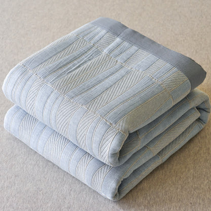 Blue Stripe Plaid Cotton Muslin Bedspread - image 4