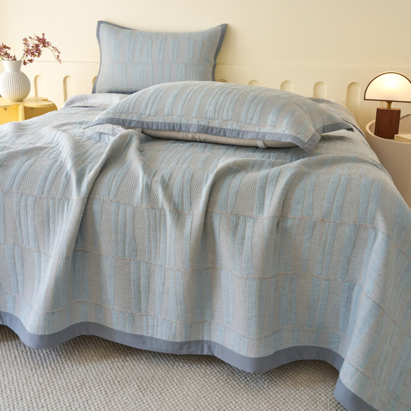 Blue Stripe Plaid Cotton Muslin Bedspread - image 1