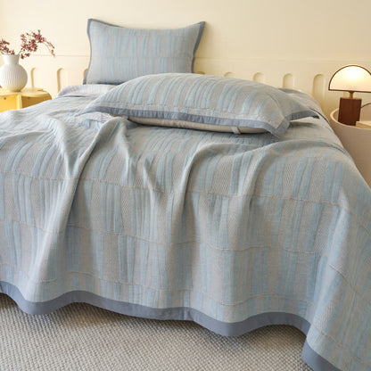 Blue Stripe Plaid Cotton Muslin Bedspread - image 1