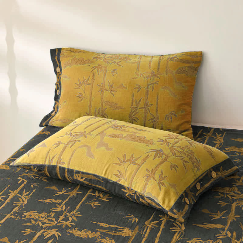Bamboo Print Cotton Gauze Yarn-dyed Reversible Coverlet - image 5