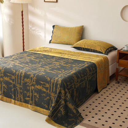 Bamboo Print Cotton Gauze Yarn-dyed Reversible Coverlet - Grey - 2PCS Pillowcases - 19" x 29" - image 3