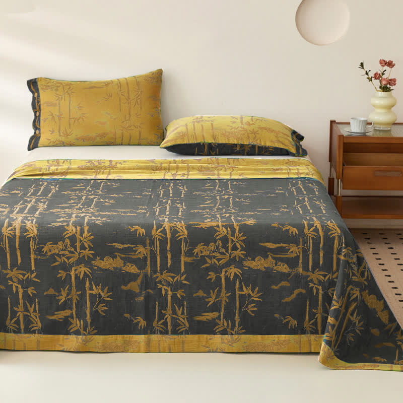 Bamboo Print Cotton Gauze Yarn-dyed Reversible Coverlet - image 4