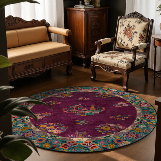 Vintage Floral Round-shaped Indoor Outdoor Rug  - 61" x 61" - image 0