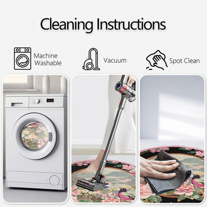 Floral Bird Round-shaped Anti-slip Area Rug  - image 4