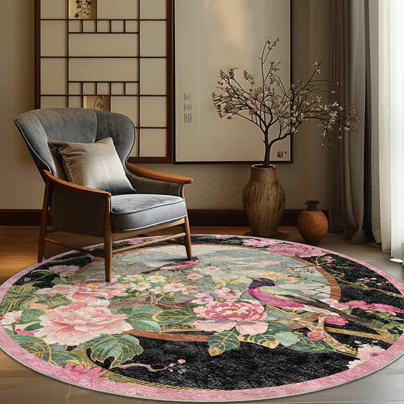 Floral Bird Round-shaped Anti-slip Area Rug  - 61" x 61" - image 0