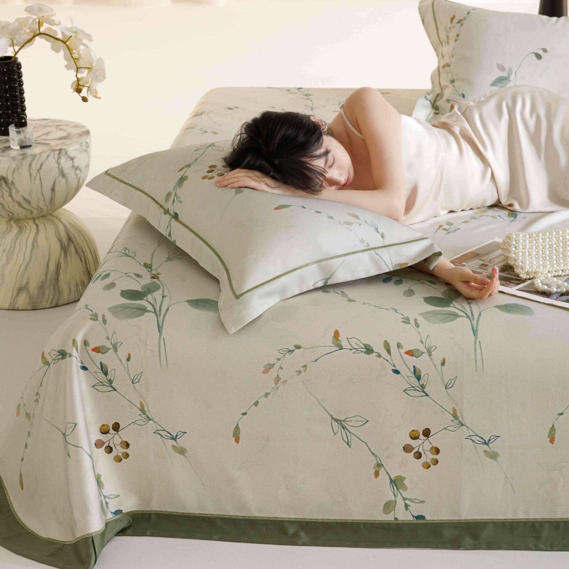 Branch Print Cool Natural Fiber Bedspread - Green - 2PCS Pillowcases - 19" x 29" - image 0