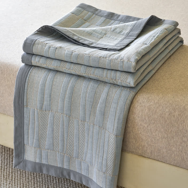 Blue Stripe Plaid Cotton Muslin Bedspread - Bedspread - King - image 5