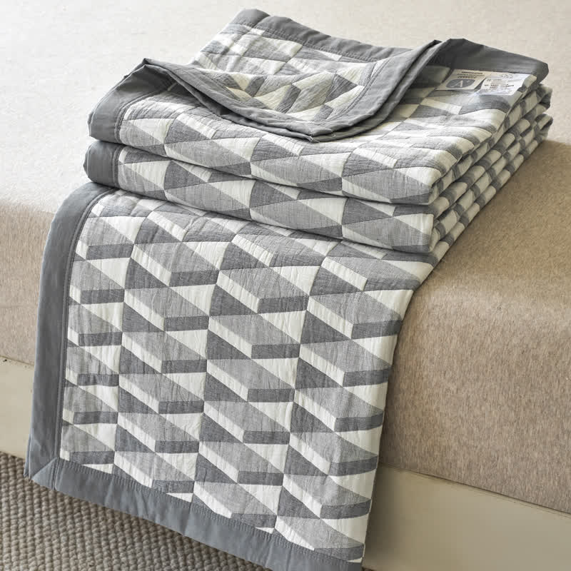 Nordic Style Geometric Cotton Muslin Bedspread - Grey - Bedspread - King - image 2
