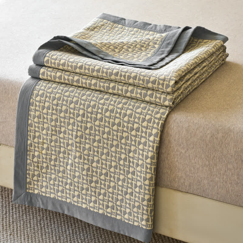 Geometric Grid Cotton Muslin Bedspread - Bedspread - King - image 3