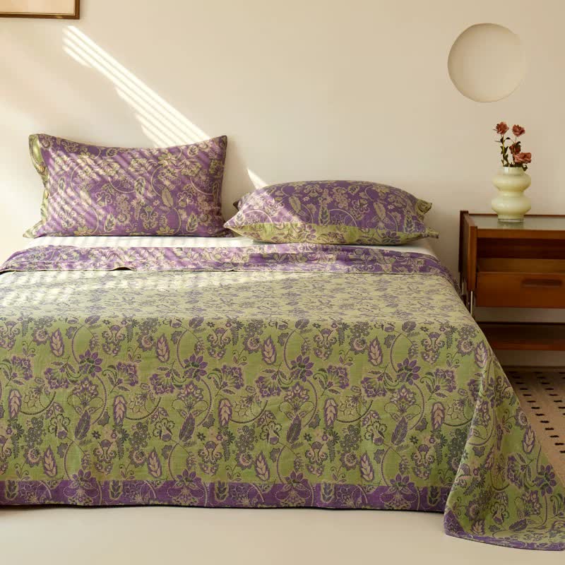 Abstract Floral Cotton Gauze Jacquard Bedspread - Bedspread with 2PCS Pillowcases - King - image 0