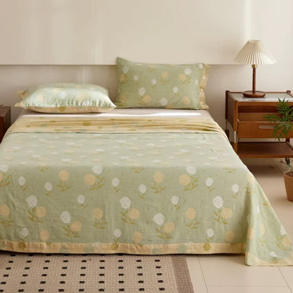 Rose Cotton Double Gauze Jacquard Bedspread - Light Green - Bedspread with 2PCS Pillowcases - King - image 0
