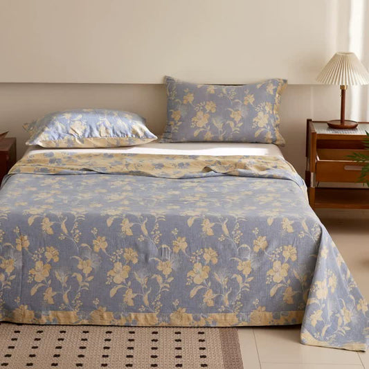 Hibiscus Cotton Double Gauze Jacquard Bedspread - Bedspread with 2PCS Pillowcases - King - image 0