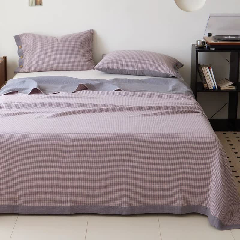 Plaid Cotton Double Gauze Jacquard Bedspread - Light Purple - Bedspread with 2PCS Pillowcases - King - image 3