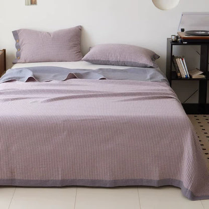 Plaid Cotton Double Gauze Jacquard Bedspread - Light Purple - Bedspread with 2PCS Pillowcases - King - image 3
