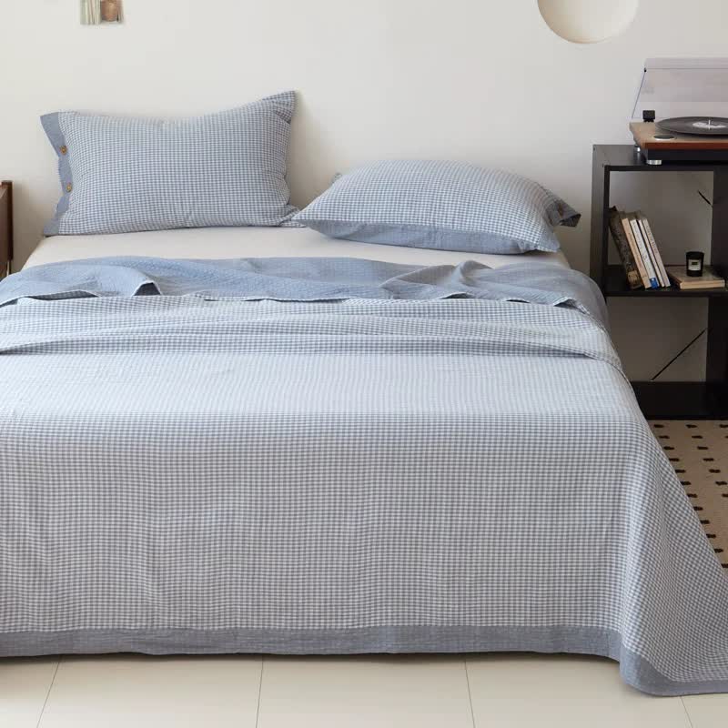 Plaid Cotton Double Gauze Jacquard Bedspread - Light Blue - Bedspread with 2PCS Pillowcases - King - image 6