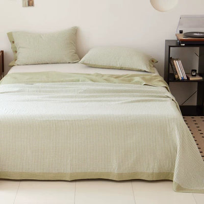 Plaid Cotton Double Gauze Jacquard Bedspread - Light Green - Bedspread with 2PCS Pillowcases - King - image 0