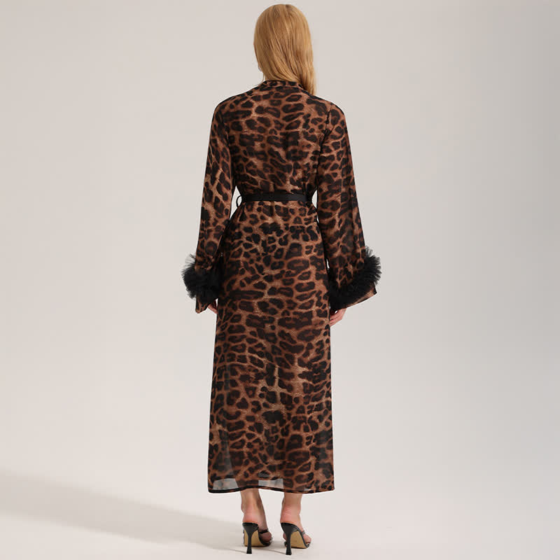 Leopard Print Long Sleeve Kimono Bathrobe - image 5