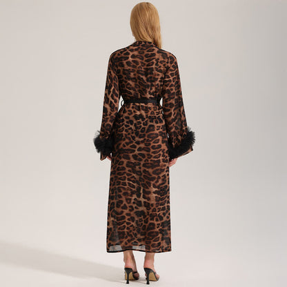 Leopard Print Long Sleeve Kimono Bathrobe - image 5