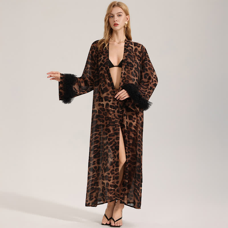 Leopard Print Long Sleeve Kimono Bathrobe - image 3