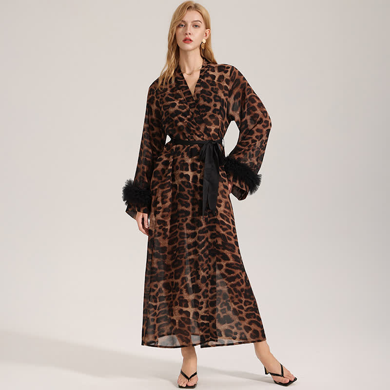 Leopard Print Long Sleeve Kimono Bathrobe - One Size - image 0